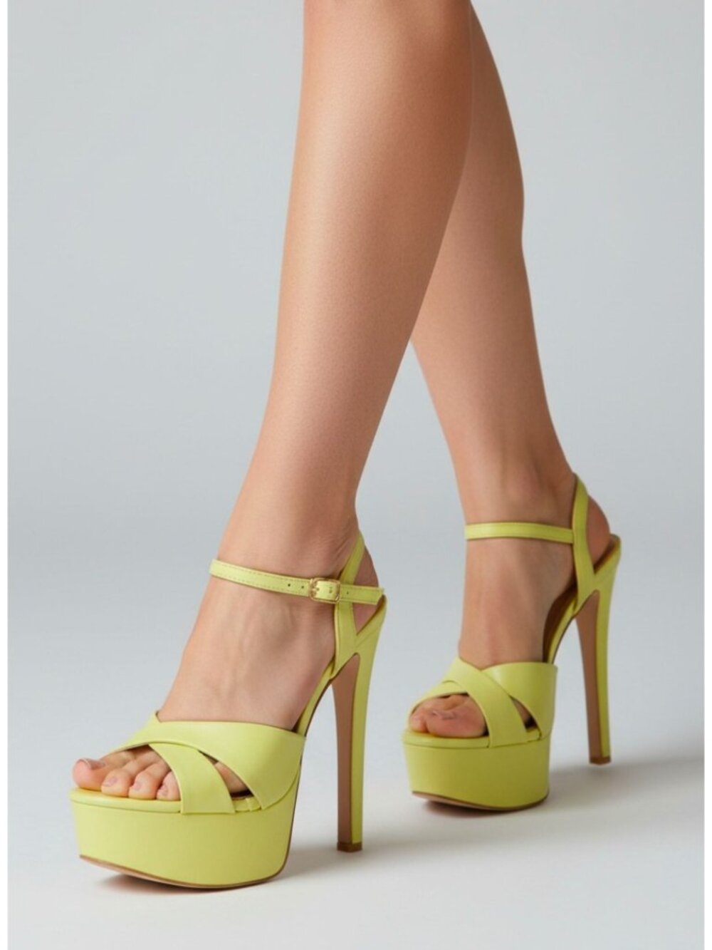 Yellow High Heel Platform Sandals With Ankle Strap Open Toe And Cross-Strap Desi
